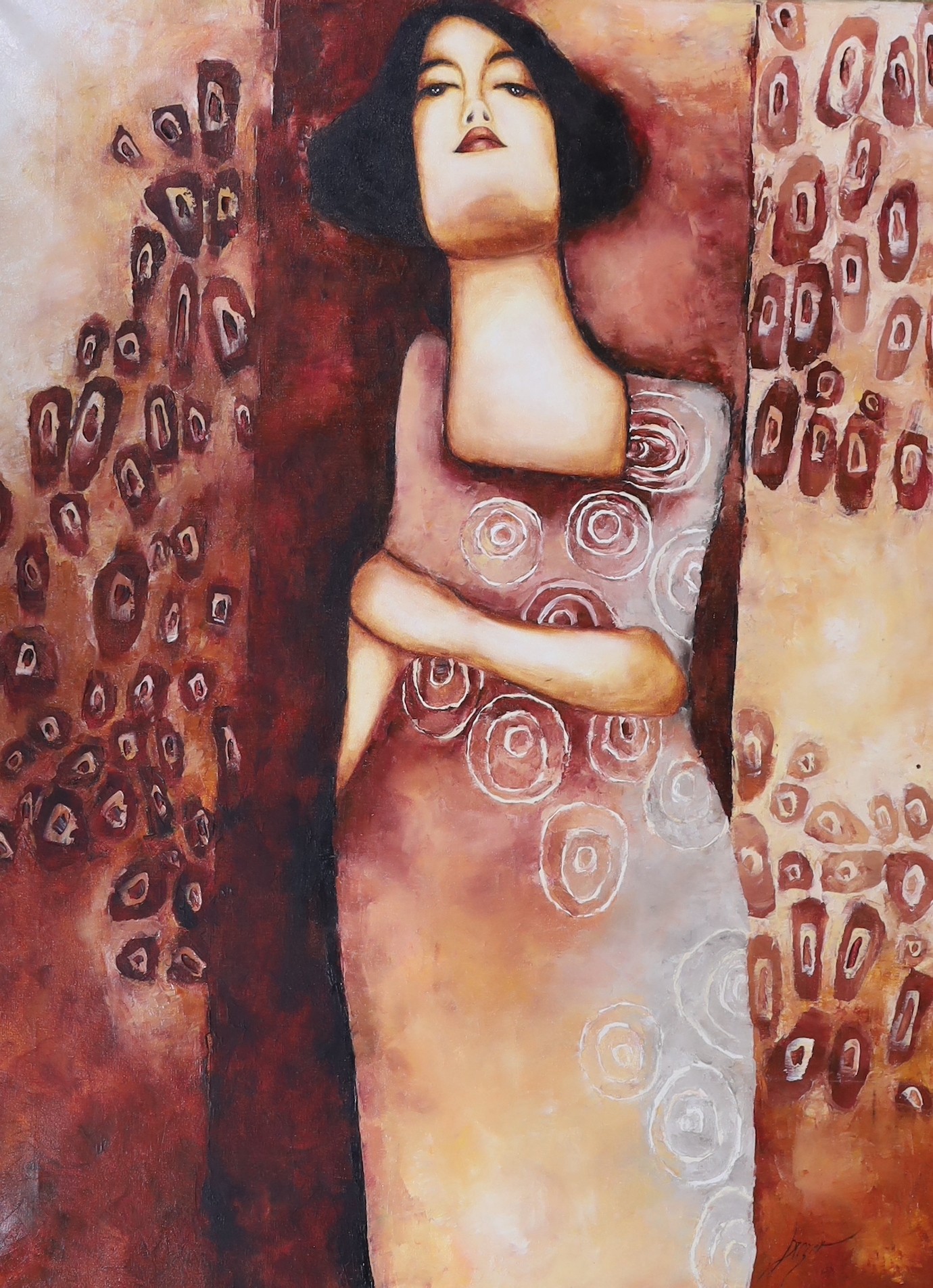 Brazer, oil on canvas, Secessionist style woman, signed, 80 x 60cm, unframed
